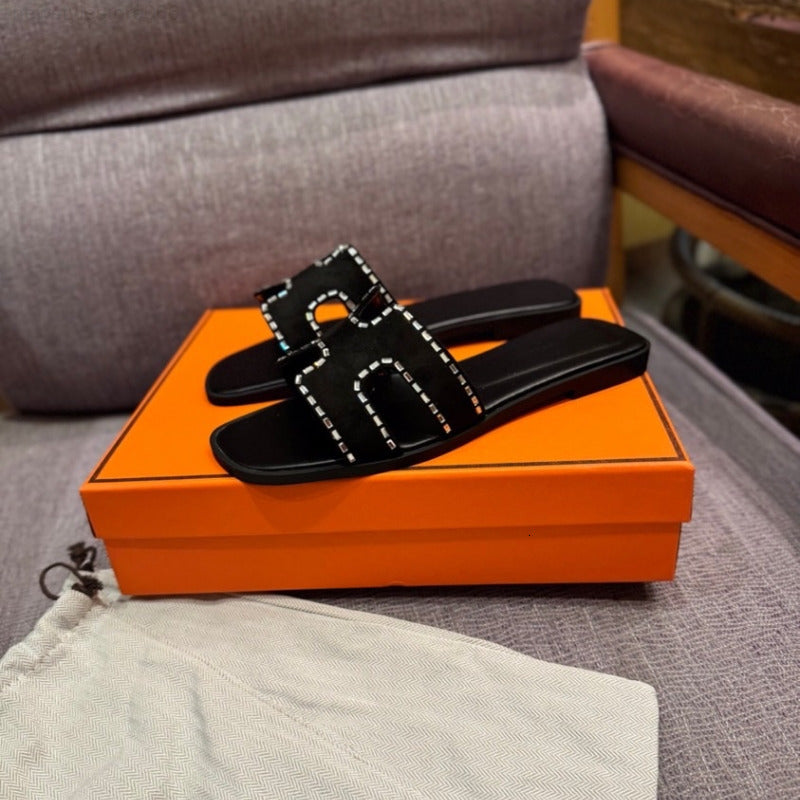 Hot Sandals Slipper Women Classics Famous Brand Designer Slides Real Genuine Leather Beach Casual Shoes Beach Woman Comfort Flip Flops Summer Fashio