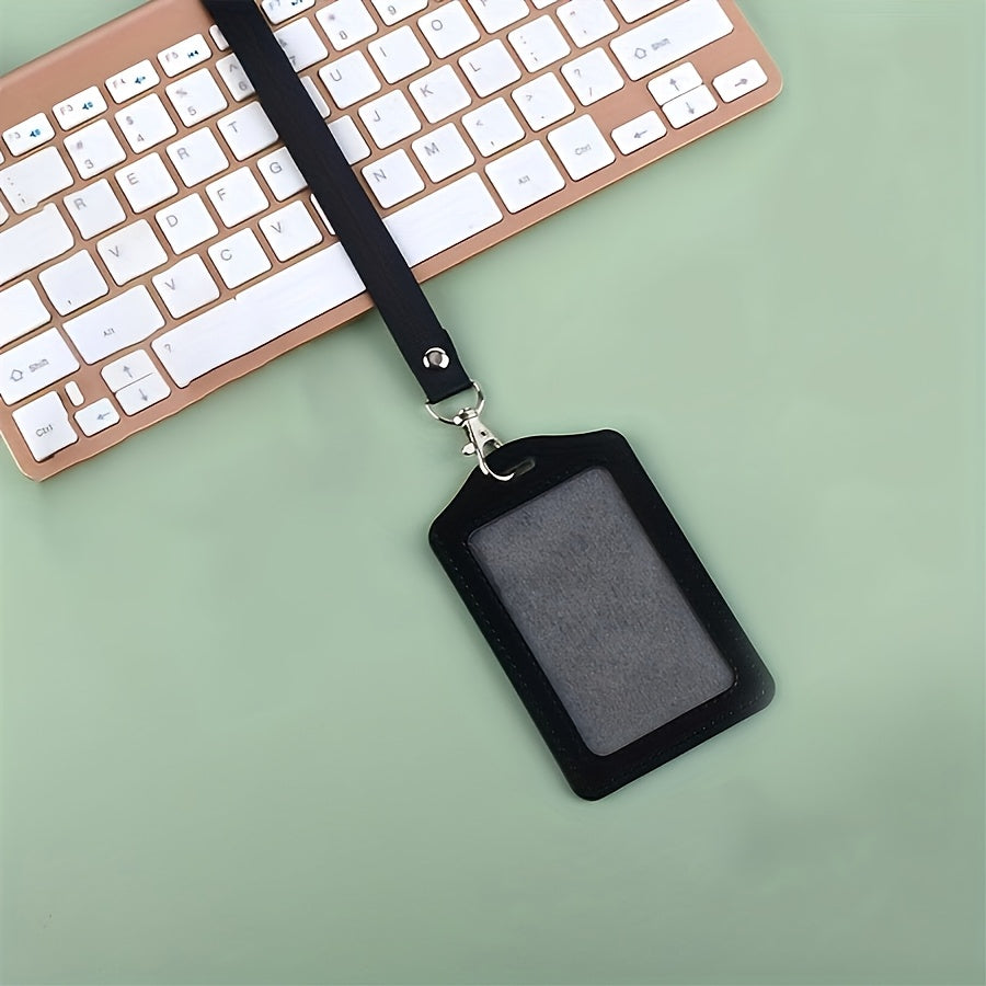 TEMU 1pc Black Card Sleeve With Lanyard, Cute Portable Card Holder For Office, School, Student
