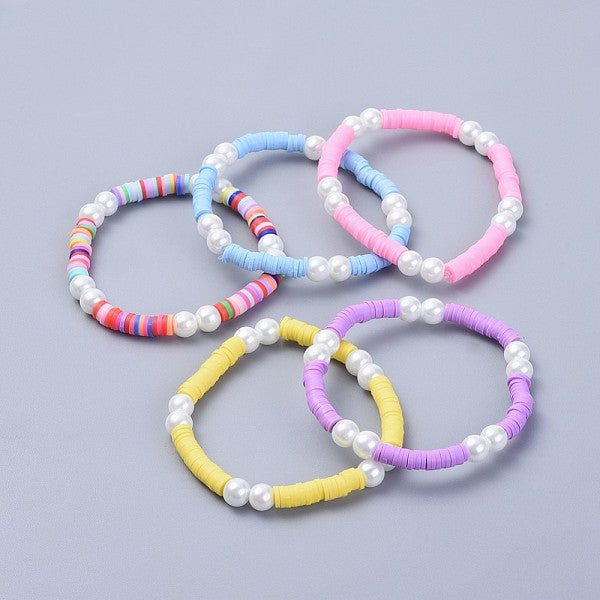 Handmade Polymer Clay Heishi Beads Kids Stretch Bracelets