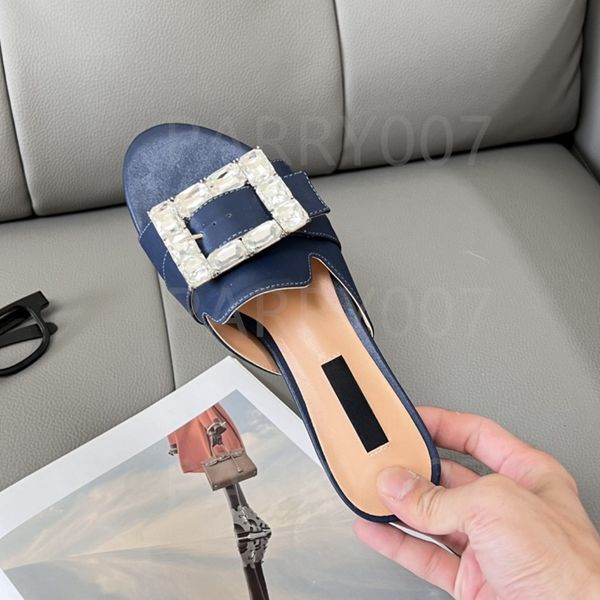 Genuine Leather Woman slippers Rhinestone buckle slipper Designer Scuffs slide Sandals comfortable Flip Flops Woody slides Scuffs Flat Slipp