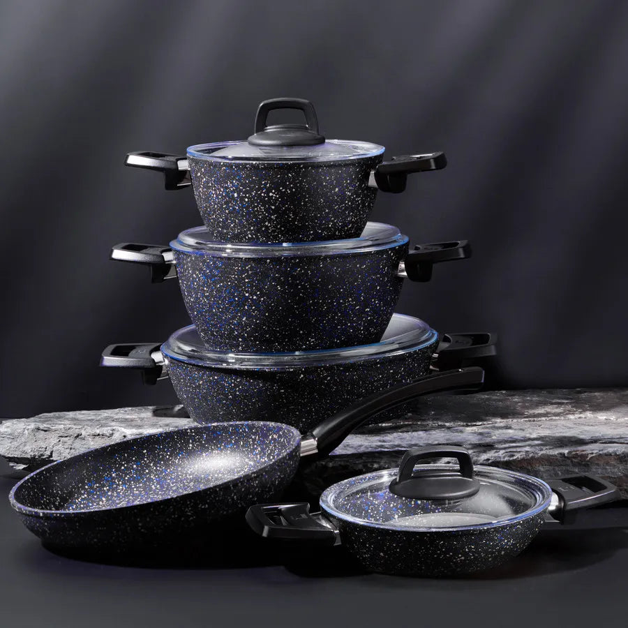 Karaca Blue Stone Biogranite 9-Piece Cookware Set, Blue