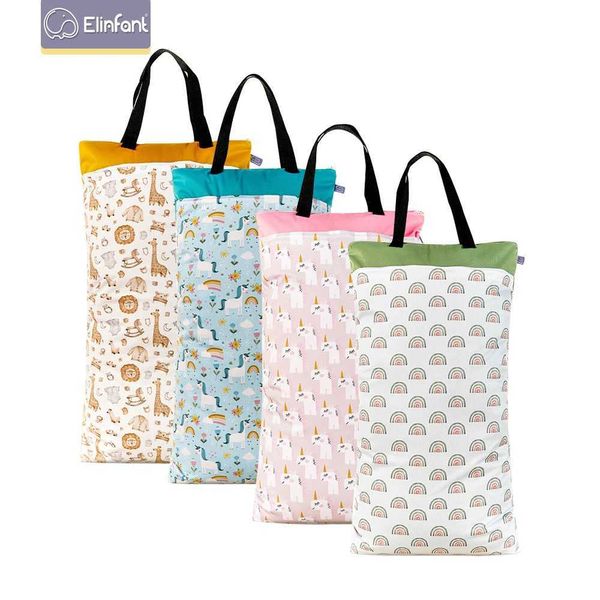 Diaper Bags Elinfant 40 * 70cm large hanging wet-dry double bag used for clothing diapers laundry room with two zippered waterproof diaper b