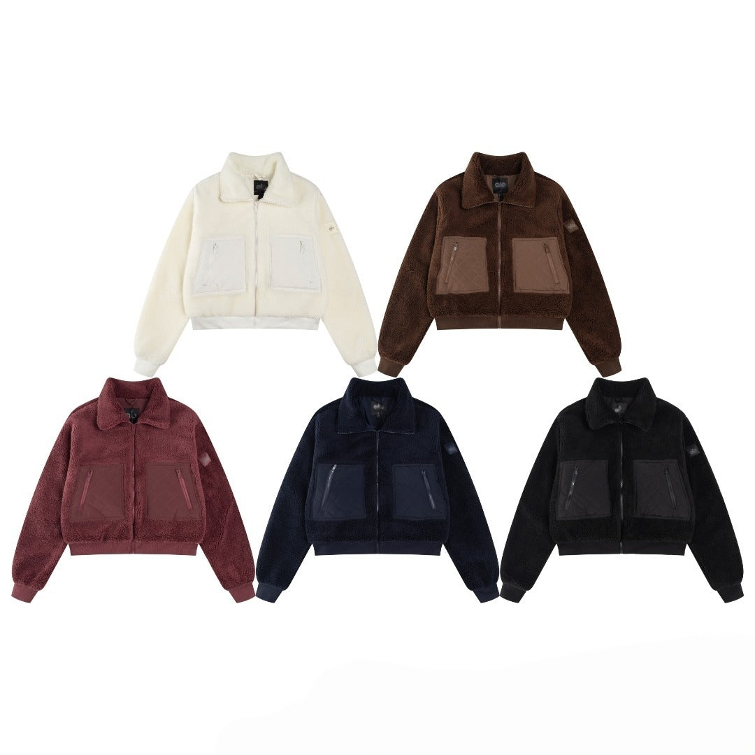 Womens Berber Fleece Coats Designer Lambswool Jackets Outerwear Lambskin Short Coat Fashion Winter Letter Thickened Warm Casual Lapel Zipper S M L X