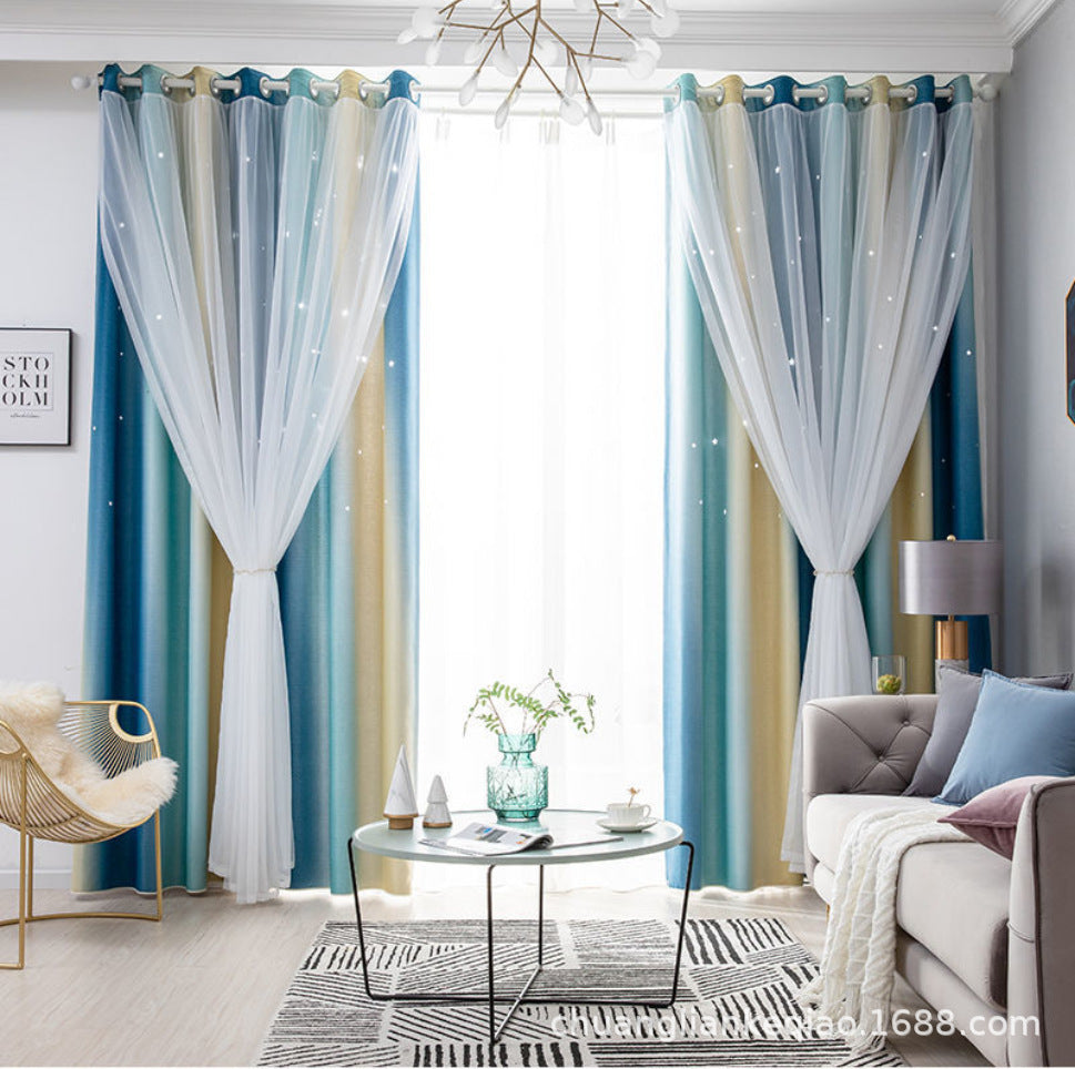 YL-31516 Morandi gradient stripes foreign trade cross-border double-layer integrated blackout gauze curtain finished product wholesale