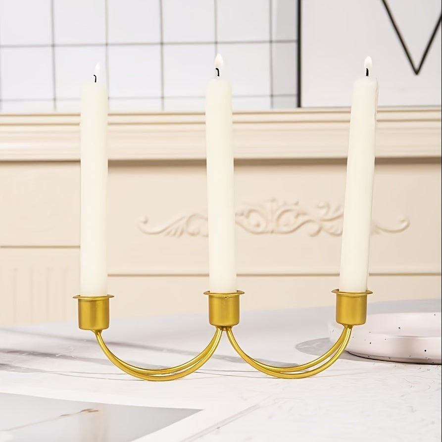 TEMU Elegant European Metal Triple Candle Holder Set For Tabletop Display – Lacquered Finish Ideal For Restaurant Decor, Home Weddings, Gift, And