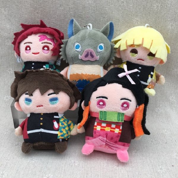 Manufacturers wholesale 5 designs 10cm demon slayer plush toy key chain cartoon film and television peripheral dolls for children&#039;s gif
