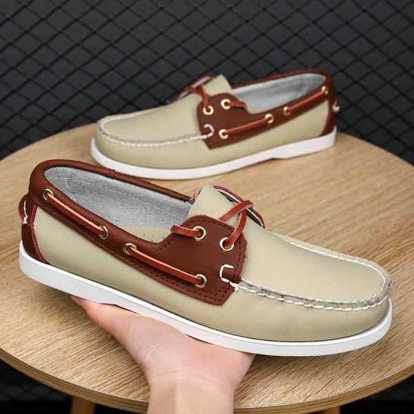 Nova marca artesanal de luxo masculino Casual Shoes confortável deslize respirável no sapato de barco de caça de vestido de alta qualidade M