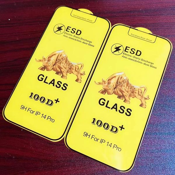 Screen Protector For iPhone 15 Pro Max 14 Plus 13 Mini 12 11 XS XR X 8 7 SE 100D ESD Tempered Glass Full Cover Film Shield Premium Explosion