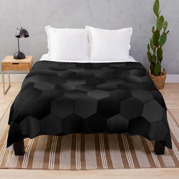 Charcoal black hexagonal throw blanket decoration sofa retro thin loose 240808