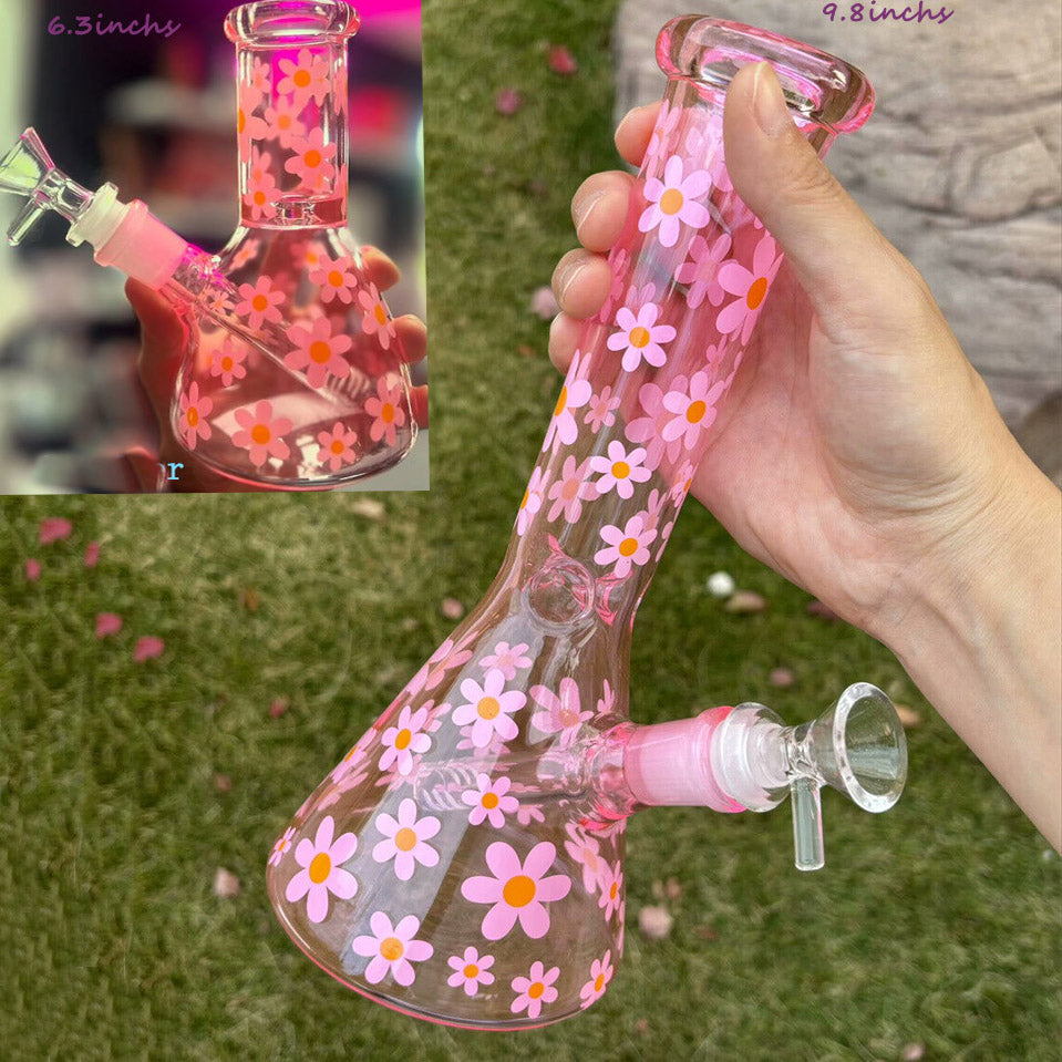 Daisy Glass Bong Water pipes Bubbler Hookahs Heady Pink Glass Water Bongs Dab Rigs Downstem perc Smoking 9.8&#039;&#039;