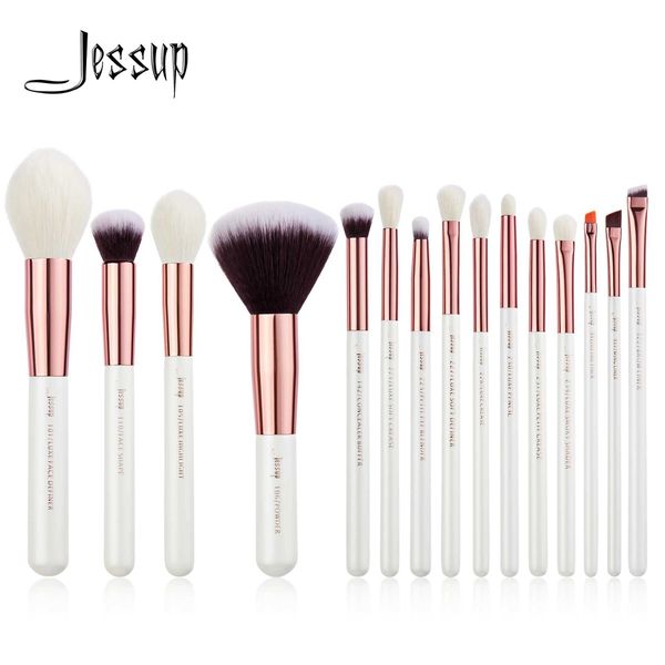 Jessup Professional Makeup Brushes Set 15pcs Make up Brush Natural-synthetic Foundation Powder Detail Eye Brush Pearl White T222 M240820