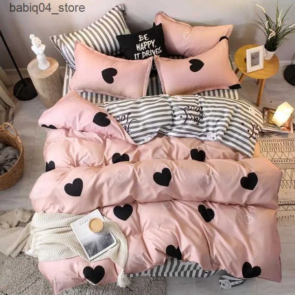 Bedding sets 57 3-4pcs pinkheart bedding set Super king size bed linens reactive printing duvet cover set brief style home bed set flat shee