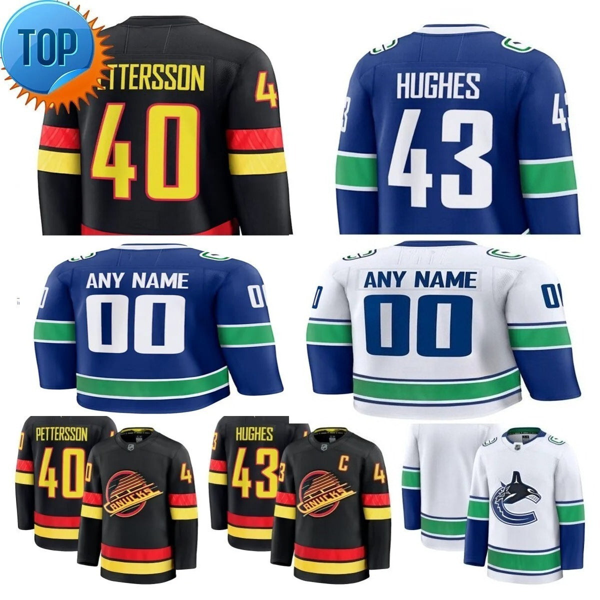Canucks Hockey Jersey Quinn Hughes Elias Pettersson Conor Garland Jake DeBrusk J.T. Miller Brock Boeser Pius Suter Kiefer Sherwood Teddy Blueger