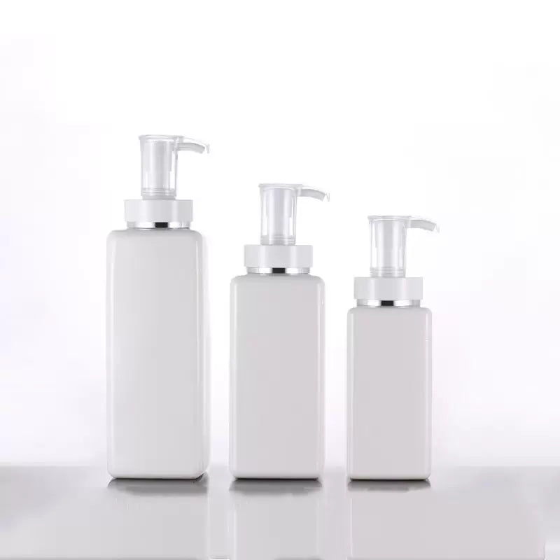 White PET Square Lotion Pump Bottles Alcohol Gel Disinfectant Shampoo Hand Sanitizer Bottle 100ml 200ml 300ml 500ml Cosmetic Sub-Packing Plastic Bot