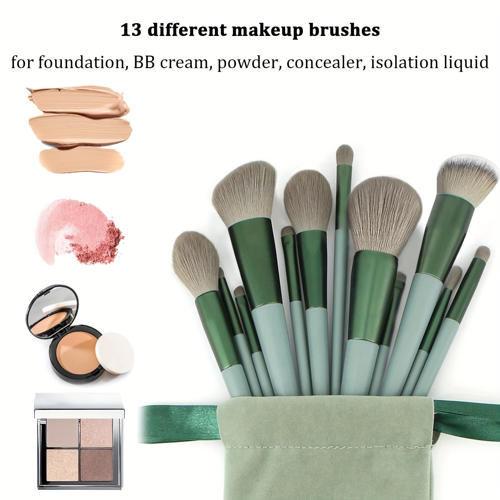 TEMU 13pcs Makeup Brush Set - Soft Polyester Bristles, Create , Hypoallergenic Nylon Bristles, Loose Brush, Foundation Brush, Blush Brush, Etc., Soft