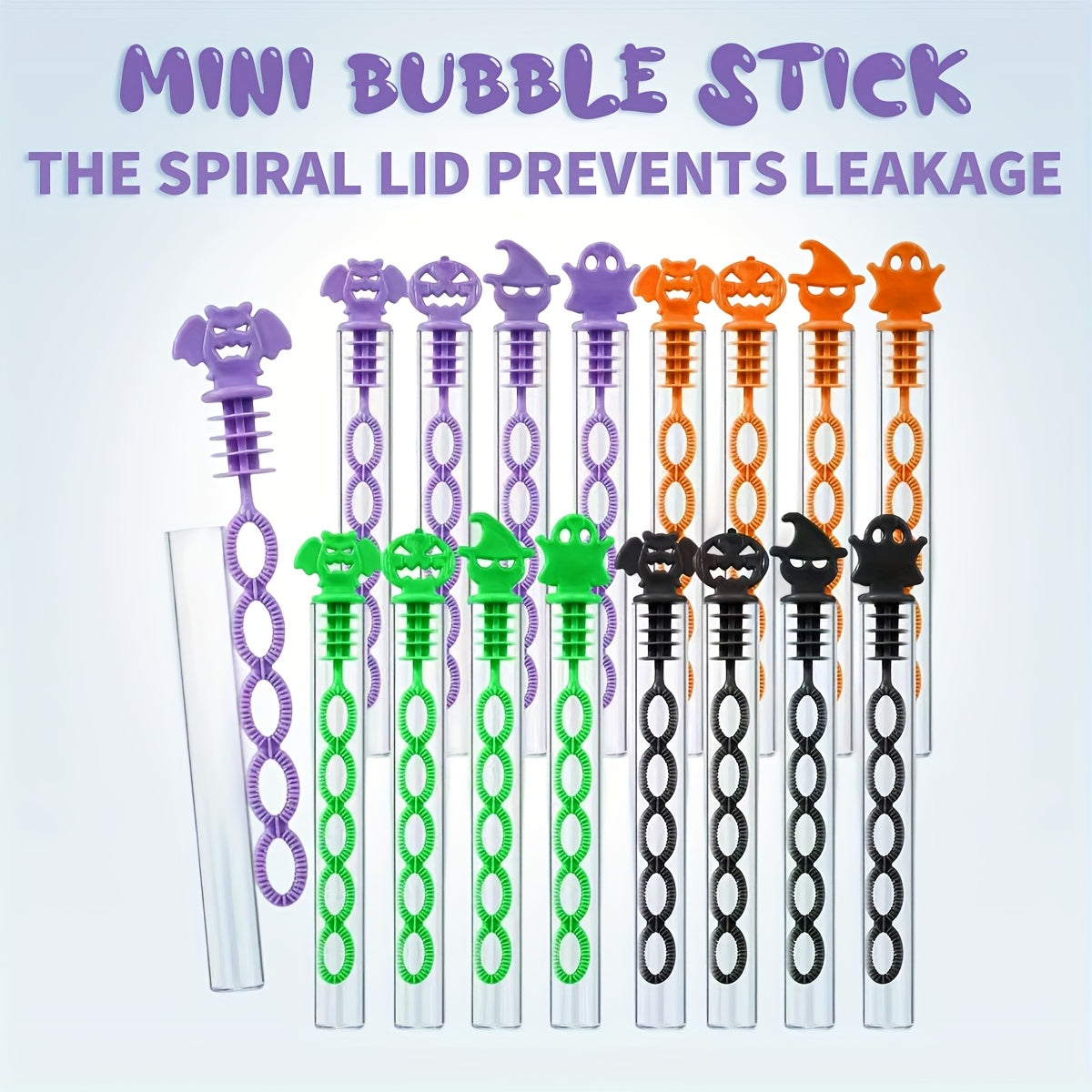 TEMU 16pcs Non-toxic Bubble Gun Wand Set With Mini Bubble Wands & Clear Tubes - Spooky Face & Heart Cutouts, & Bat Shapes, Color-changing (green,