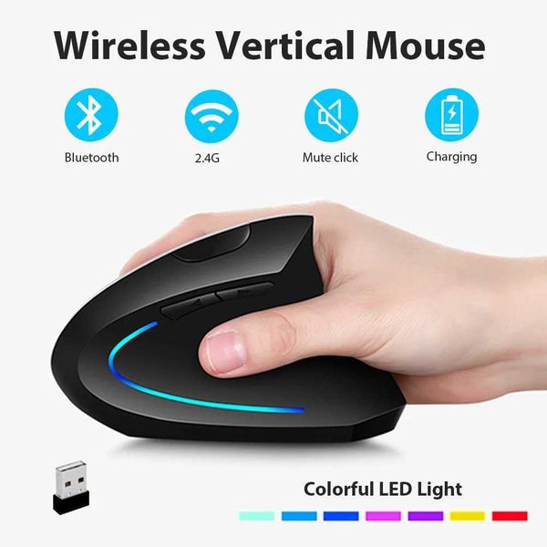 Mice 2.4G Charging Wireless Bluetooth Mouse 1600 DPI 6 Button Silent Button Ergonomic Vertical Gaming Mouse CL241230