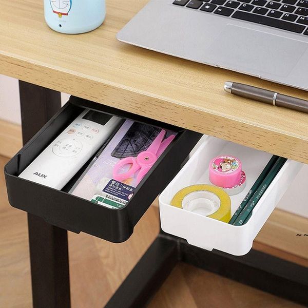 Storage Boxes Bins Under Desk Drawer Organizer invisible storage box self Adhesive Stationary Container Sundry Makeup holder JNB16363