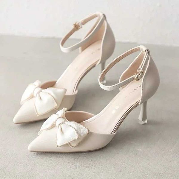 Medium Heel Heels Mary Jane Womens Shoes Trend PointeoToe Butterfly Stilettos Elegant Dress Wedding Bridal Party White DesignerC241014