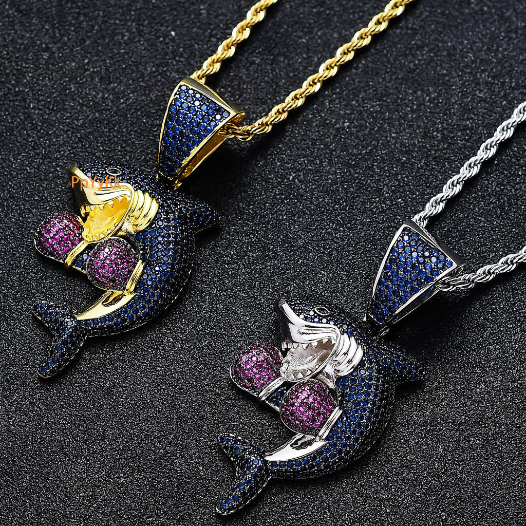 Luxury Moissanite Jewelry Full Diamond Boxing Shark Pendant Luxury Hip Hop Pendant Necklace Pass the diamond tester