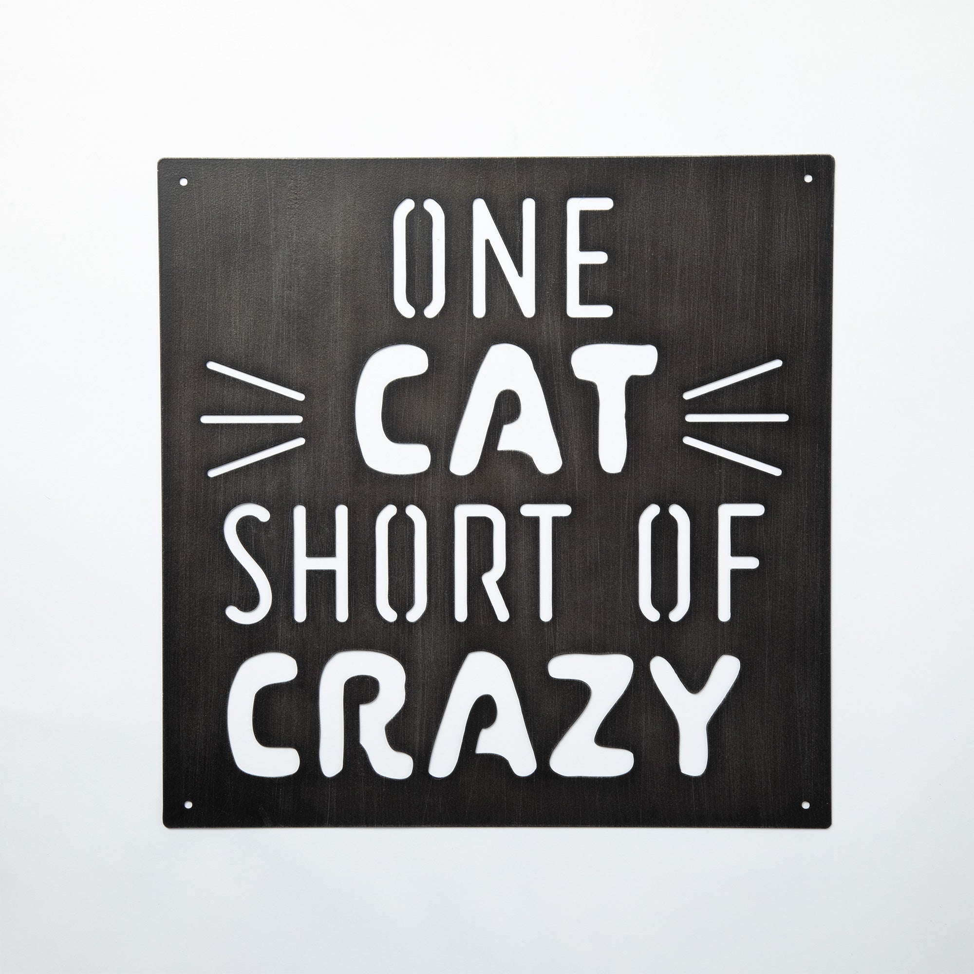 Cat Lover Outdoor Wall Decor Sign - One Cat Short of Crazy