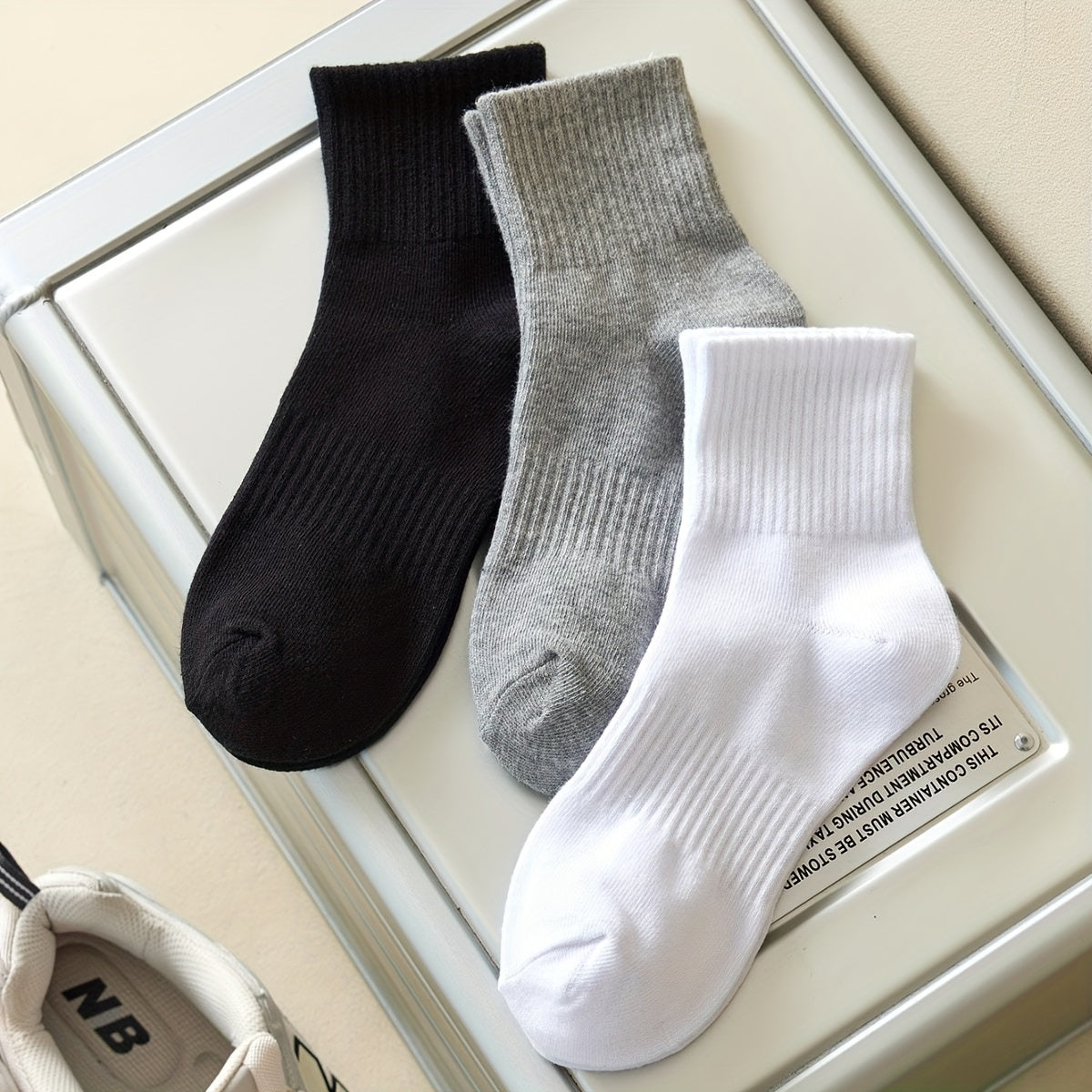 TEMU 3 Pairs Women's Casual Sport Ankle Socks - Elegant Ribbed Design, Breathable & Durable, Machine Washable, -grey For Casual Attire