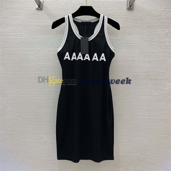 Leisure Women One Piece Dress Printed Letter Sleeveless Tank Tops Dress Tight Waist Slim Long Skirts
