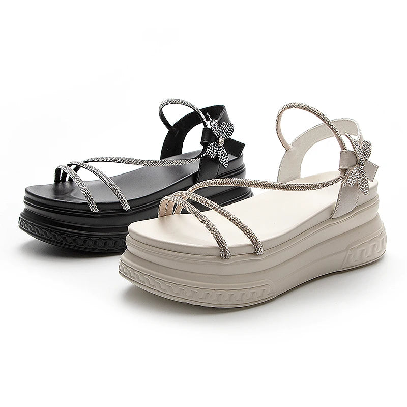 AIYUQI Sandals Women Summer Girl Sandals Outside Platform Heel Height Fashion Rhinestone Korean Women&#039;s Sandal