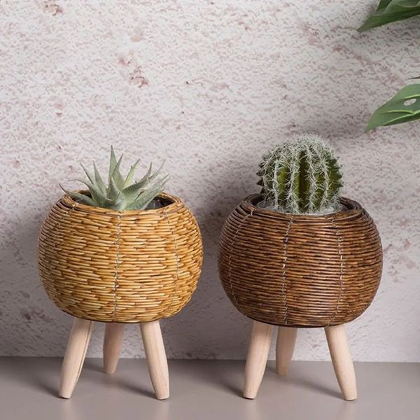 Fashionable Rattan woven flowerpot creative with detachable legs durable hand 240823