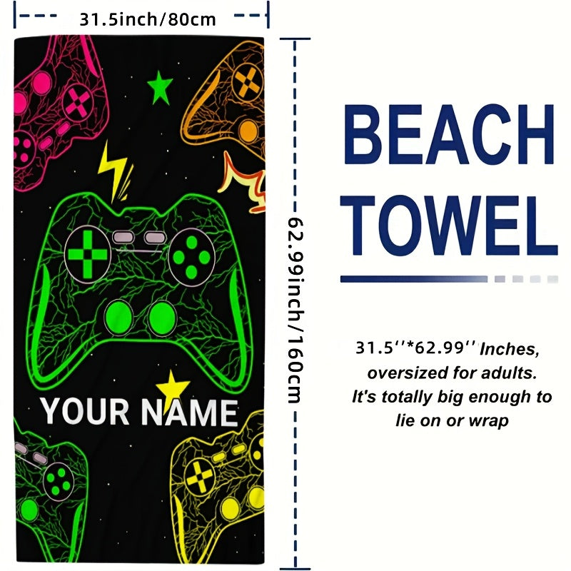 TEMU Customizable Game Controller Beach Towel - Soft Polyester Microfiber, Colorful Gaming Design With "" Space, Perfect For Beach, Swimming, Camping