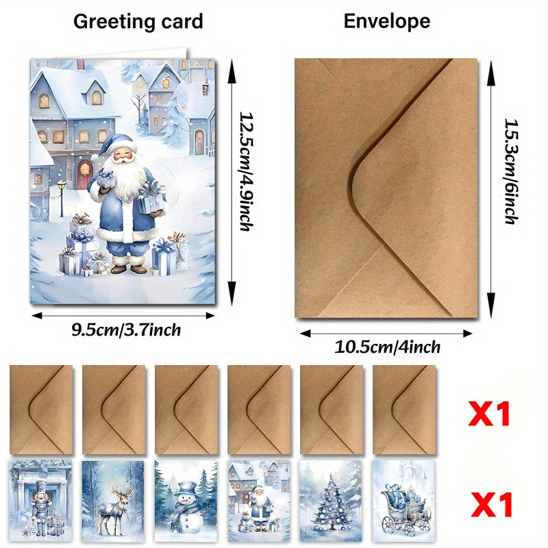 TEMU 12pcs Winter Christmas Card Set With Envelopes - Elegant Snowy Winter Scenes, 6 With Snowman, Gingerbread For Man, Nutcracker, Reindeer & Snow -