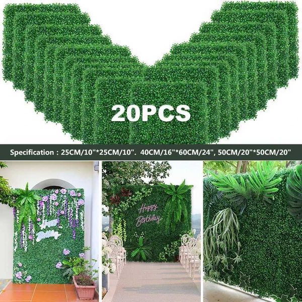 Faux Floral Greenery Artificial Plants Grass Wall Panel Boxwood Hedge Greenery UV Protection Green Decor Privacy Fence Backyard Screen Weddi