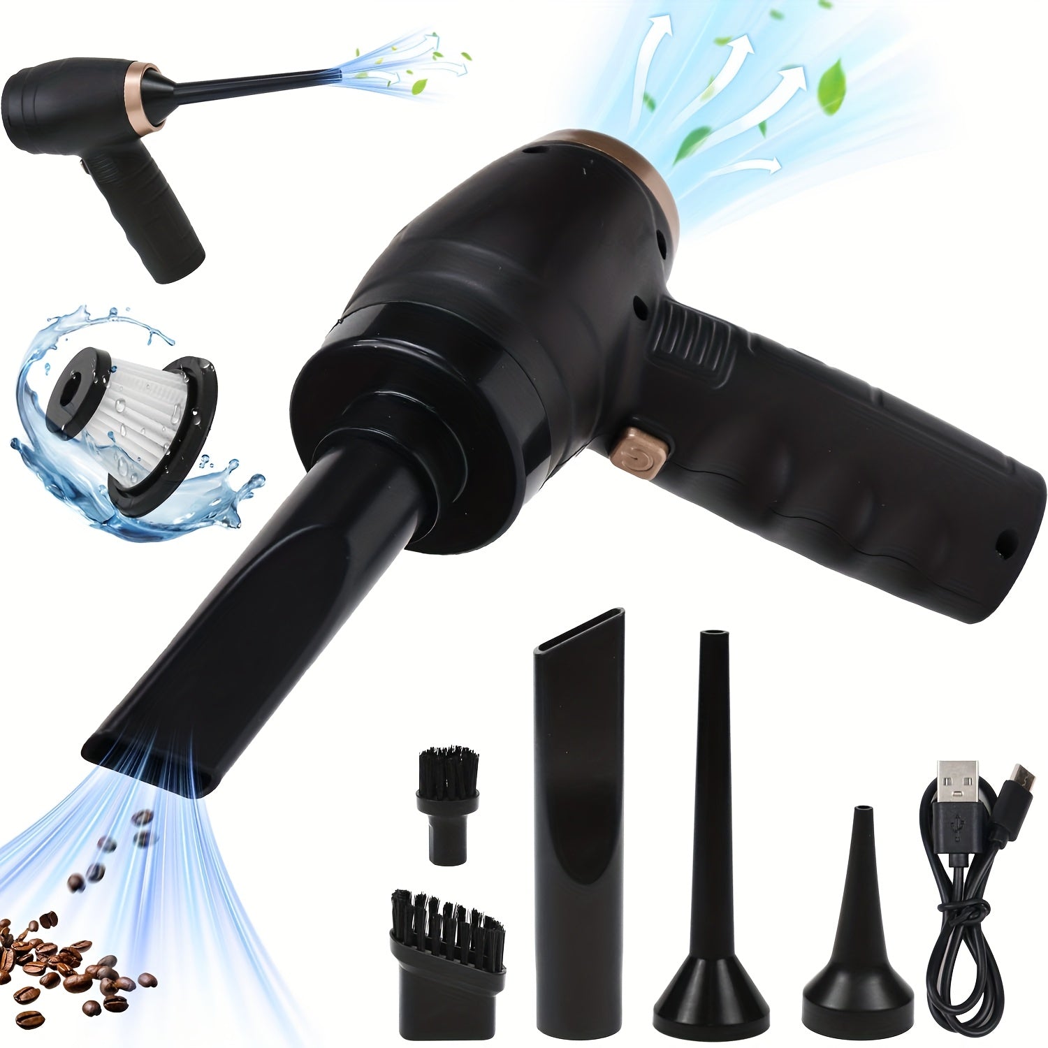 TEMU 1 Portable Car Vacuum Cleaner - 5000 Pa Car Vacuum Cleaner Strong Suction, Car Detailing Equipment, Cordless Handheld Full Car Vacuum Cleaner