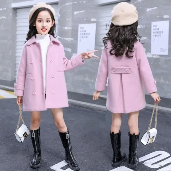 Girls Wool Coat Jacket Outerwear 2024 Beautiful Warm Thicken Plus Veet Winter Autumn Cotton School Teenagers Childrens E4037 241022