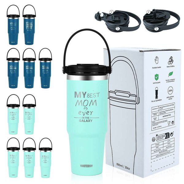 30oz Tumbler Coffee Cup Stainless Steel Thermos Water Bottle with Handle and Straw Outdoor Portable Kettle 900ML Car Travel Mug