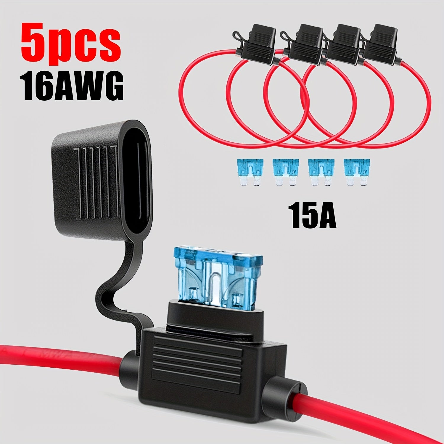 TEMU 5 Sets Of Inline Fuse Holders With 16awg Wiring Harness For Atc-ato 15a Blade Automotive Fuses, Without Battery