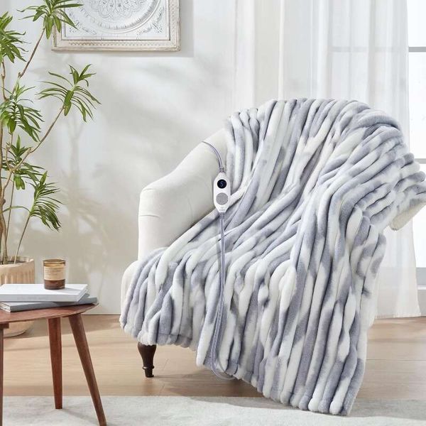 Electric Blanket Heated Throw, Super Cozy Faux Fur Sherpa With 6 Levels & 2-10 Hours Auto Off, Fast Heating