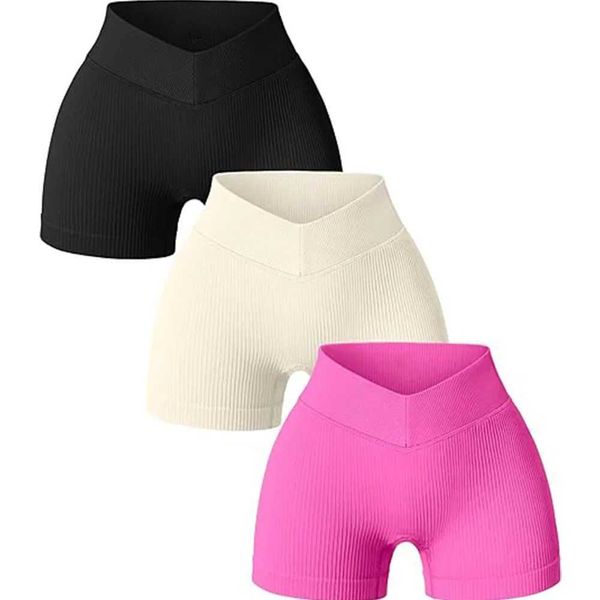 New High-waisted Yoga Shorts Womens V-waist Summer Booty Lifting Fitness Riding Pants Three-quarter Length TrunksXJ250111