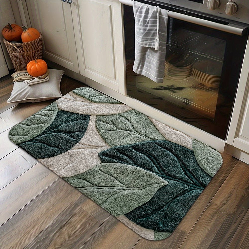 TEMU 1pc, Green Leaf Pattern Floor Mat - Anti-slip, Quick-drying Moisture-absorbing, An For Home Decoration And Holiday Gifts