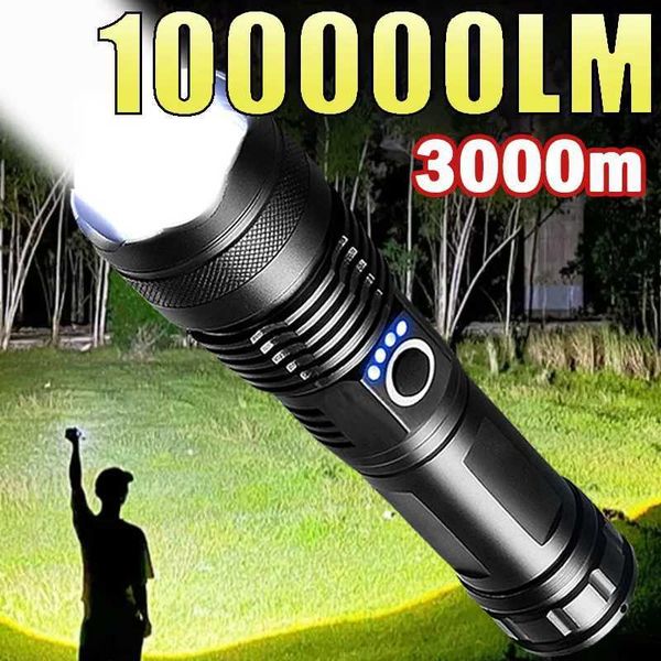 High power LED flashlight with telescopic zoom portable charging LED light emergency spotlight camping flashlight B240806