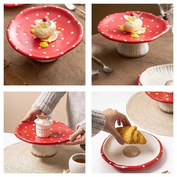 Decorative Plates Red Mushroom Ceramic Plate New Cutlery Bowl High-looking Tea Food Western Tray Decorative Afternoon Plate Household Desser