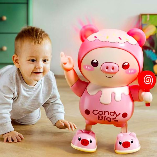 Electric/RC Animals Electronic Pets Dancing Toy With Swing Light Music Cute Pig Cartoon Animal Baby Toys For Birthday Year Xmas Gifts 230325