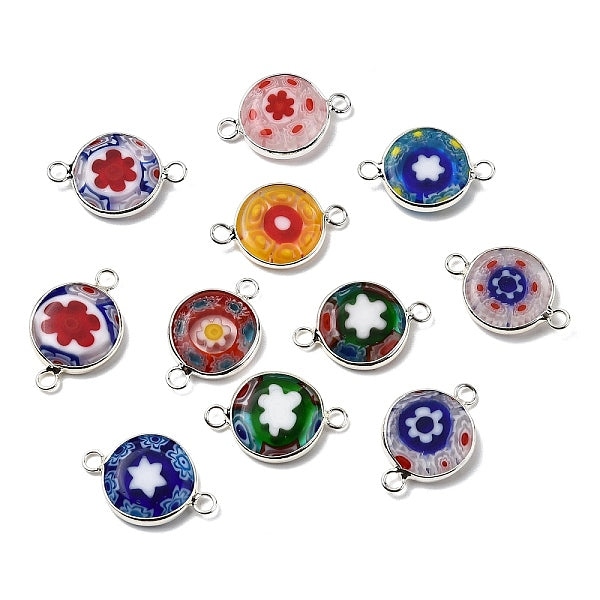 Handgemachte Millefiori Bunte Malerei flache runde Verbinder Charms