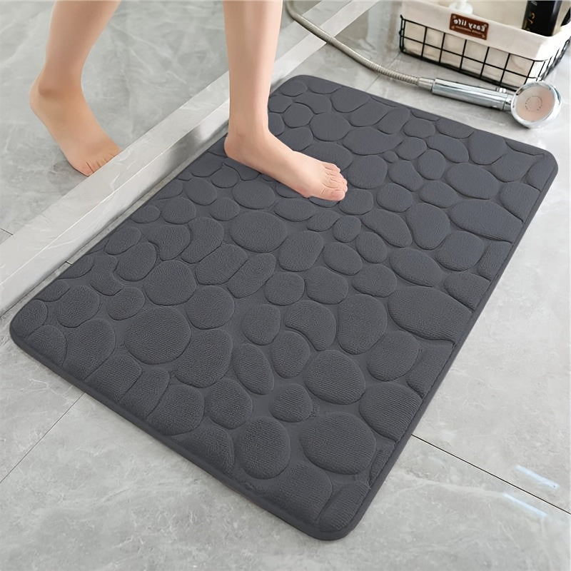 TEMU 1pc Pebble Pattern Bath Mat - Soft Anti-slip Quick- Absorbent Shower, Grey Pebble Design For Bathroom, Kitchen, Laundry Room, Bedside - Durable