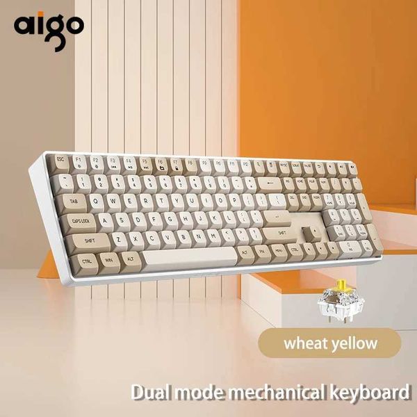 Aigo A108 Gaming Mechanical Keyboard 2.4G Wireless USB Type-c Wired Yellow Switch 110 Key Hot Swap Rechargeable Gamer KeyboardLX241031