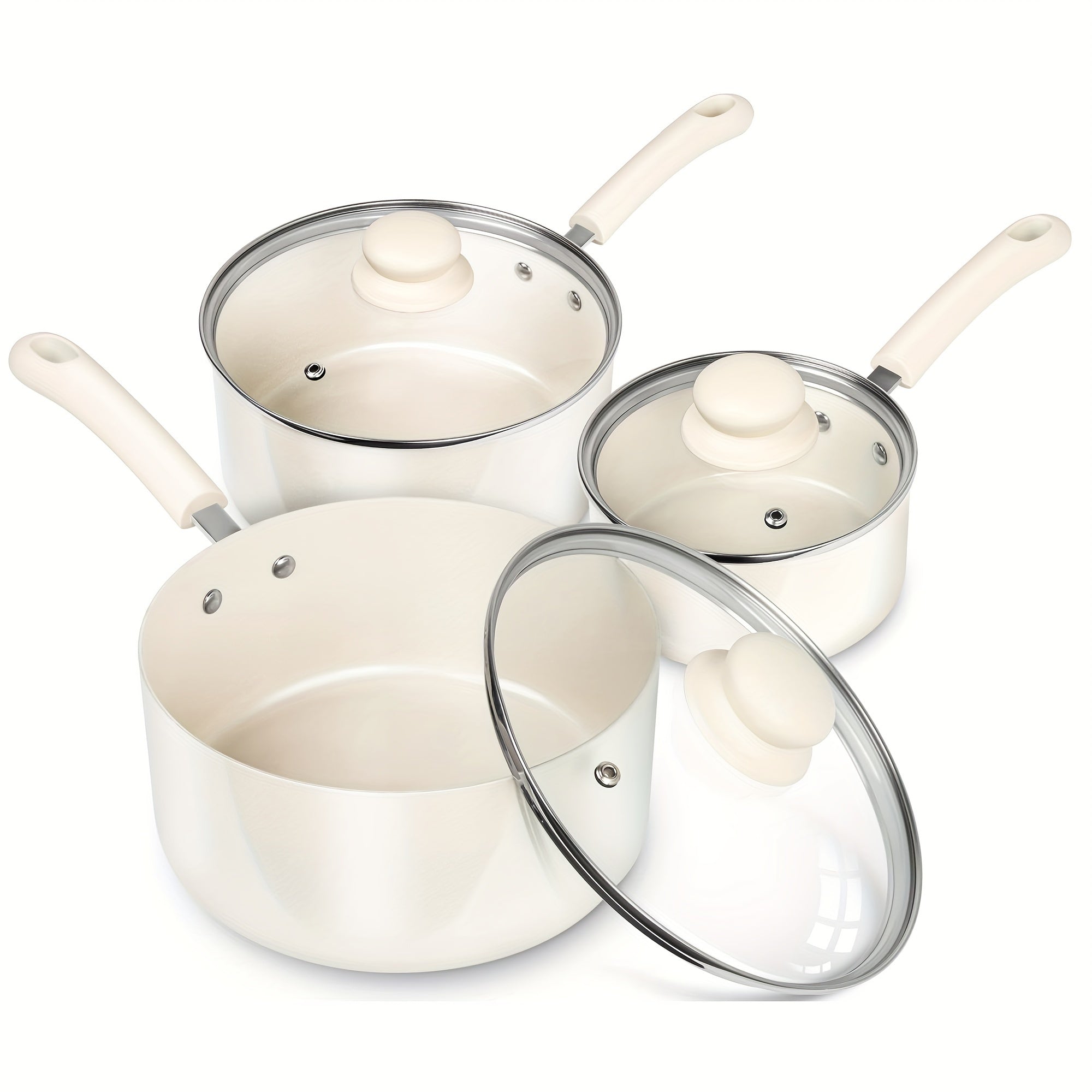 TEMU Sauce Pan Set With Lid, 1qt&2qt&3qt Ceramic Saucepans, Nonstick Saucepan Set, -free Pot Set, Small Pots For Cooking, Multipurpose Cooking Pots