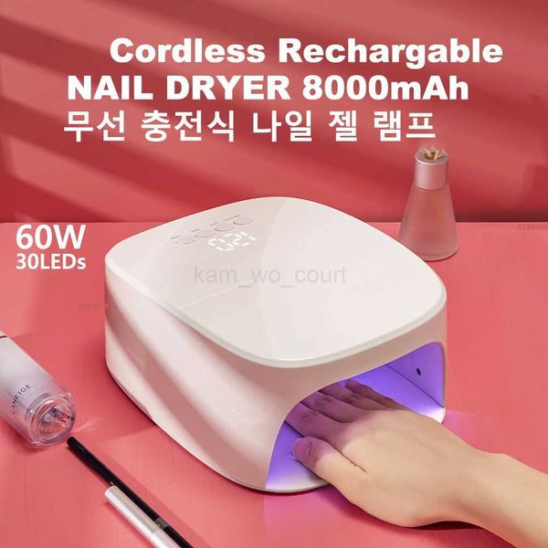 Wireless UV Led Nail Lamp 60W Rechargeable 8000mAH Professional Gel Nail Dryer Nail Polish Curling Lamp for All Gel Nail PolishM240729