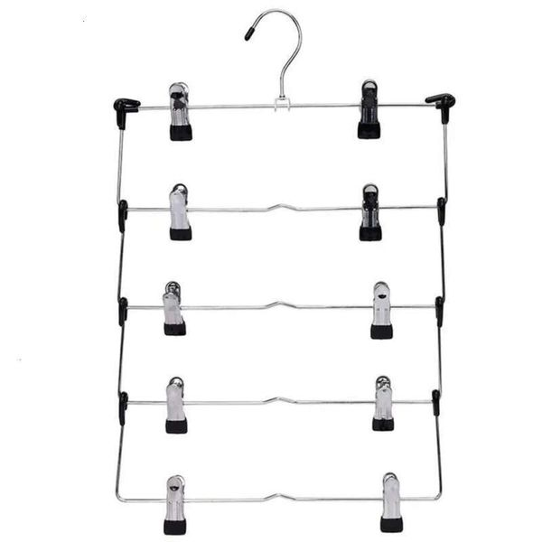 Metal Pant Hanger 5 Trousers Layer Folding Space Saving Laundry Dryer Skirt Non Slip Clips Hangers Closet Wardrobe Organizer S s