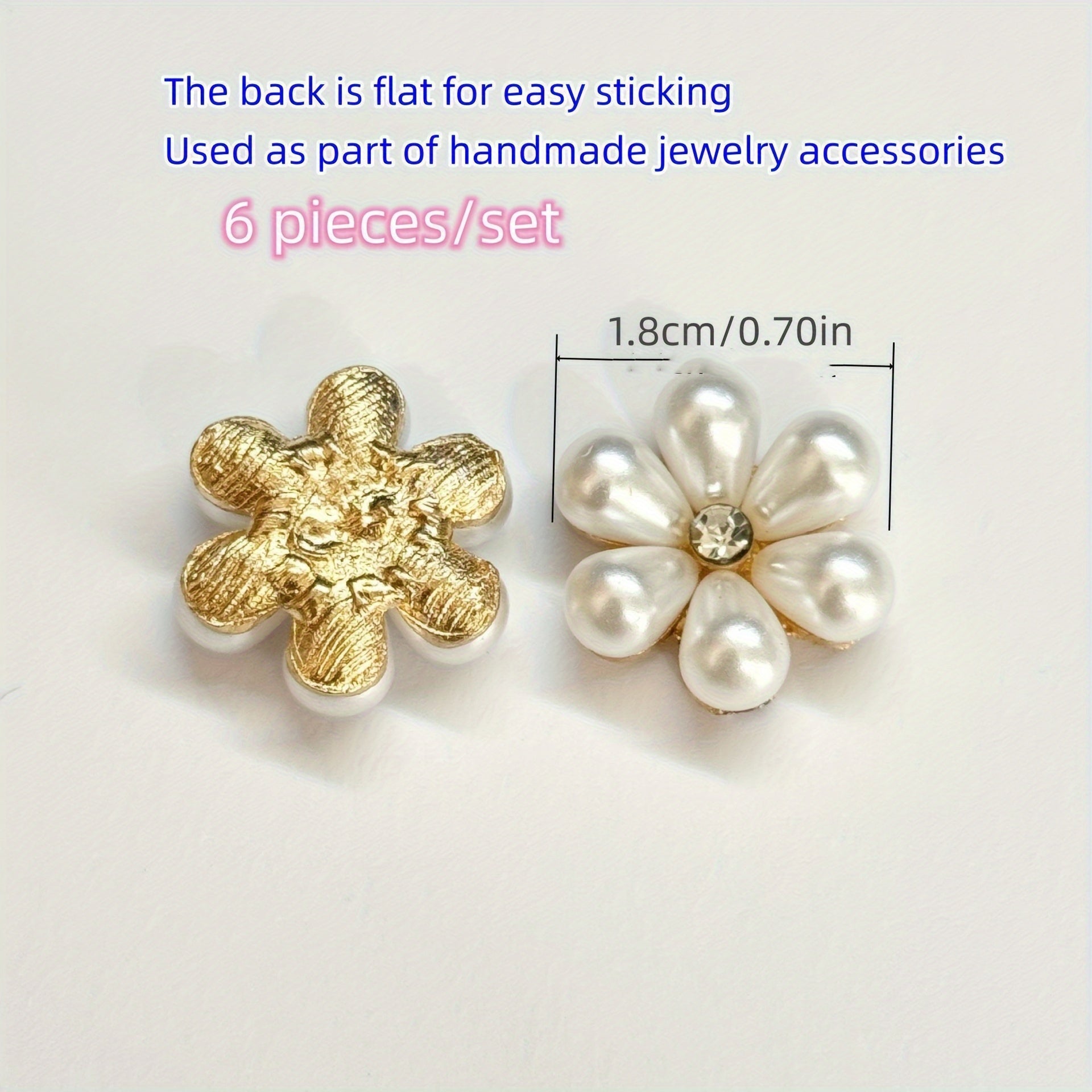 TEMU 6pcs-set Pearl Flower Rhinestone Buttons Women's Sweater Dress Buttons Cardigan Jacket Flower Decorative Buttons High-end Metal And Artificial
