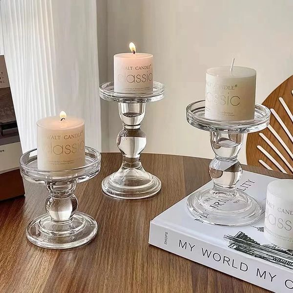 Home Decoration Transparent Glass Candle Holders Table Centerpieces Wedding Candlesticks For Scented Candles 240923